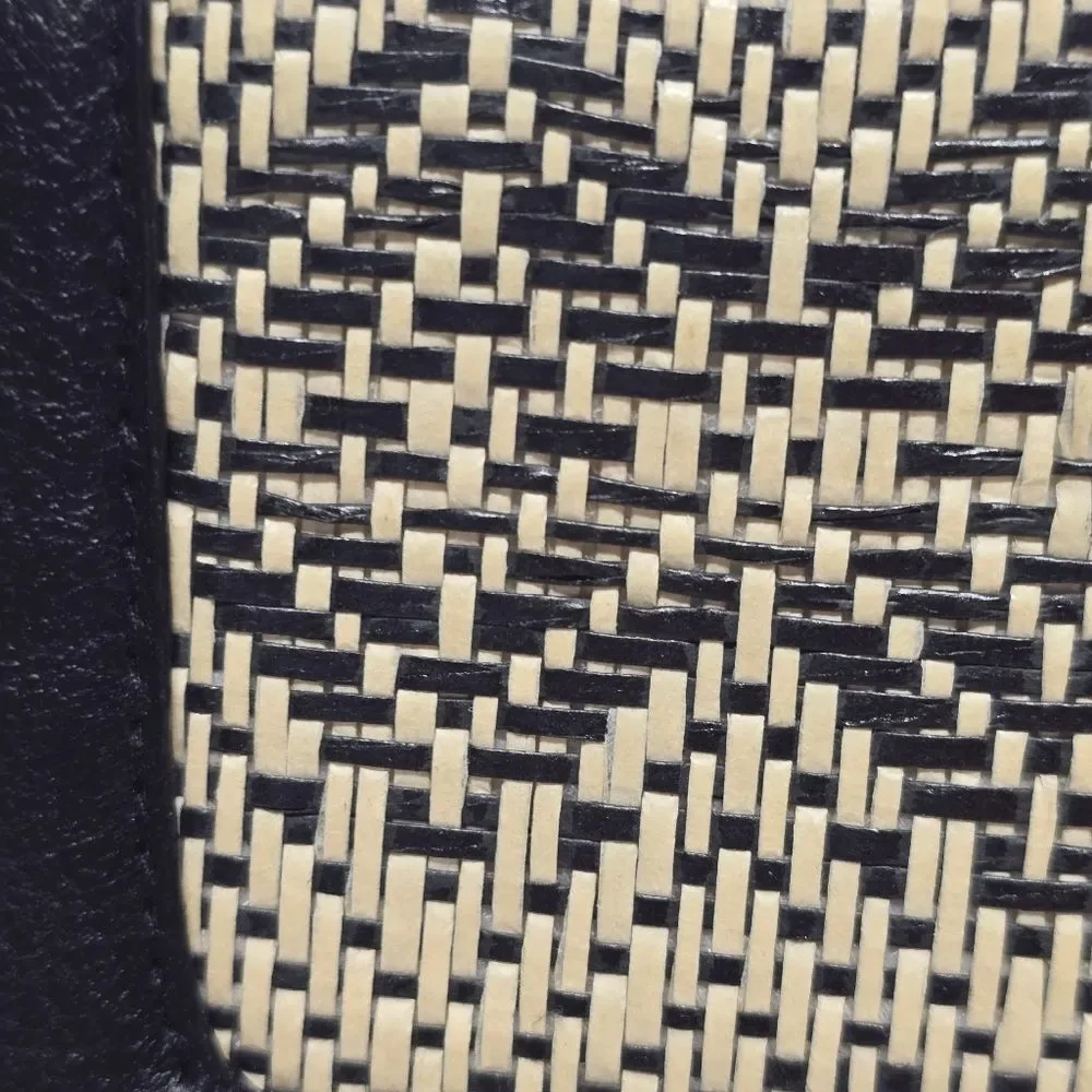 Banana Republic Chevron Straw Clutch Black Vegan Leather Trim Boho Chic NWT